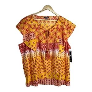 Unique Spectrum Boho Print Tassel Rope Tie Top Multi Orange Size 3X